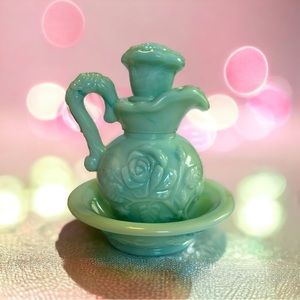 🍁 3 for $20! Avon Jadeite Pitcher & Saucer Bowl Set Victoriana Green Teal